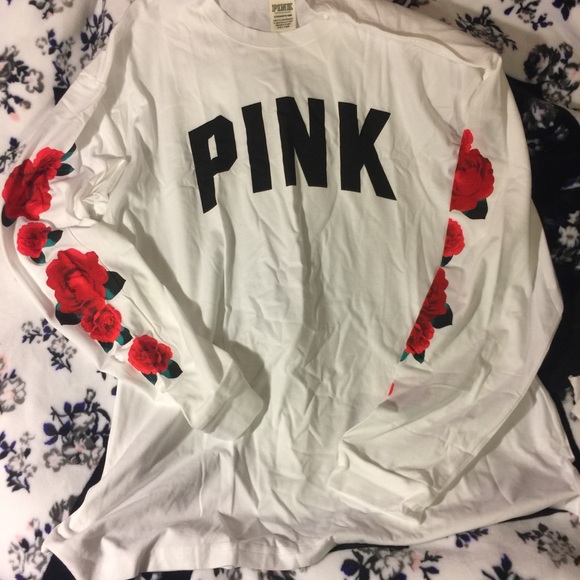 PINK Victoria's Secret Tops - Vs Pink rose sleeve white campus top new with tag